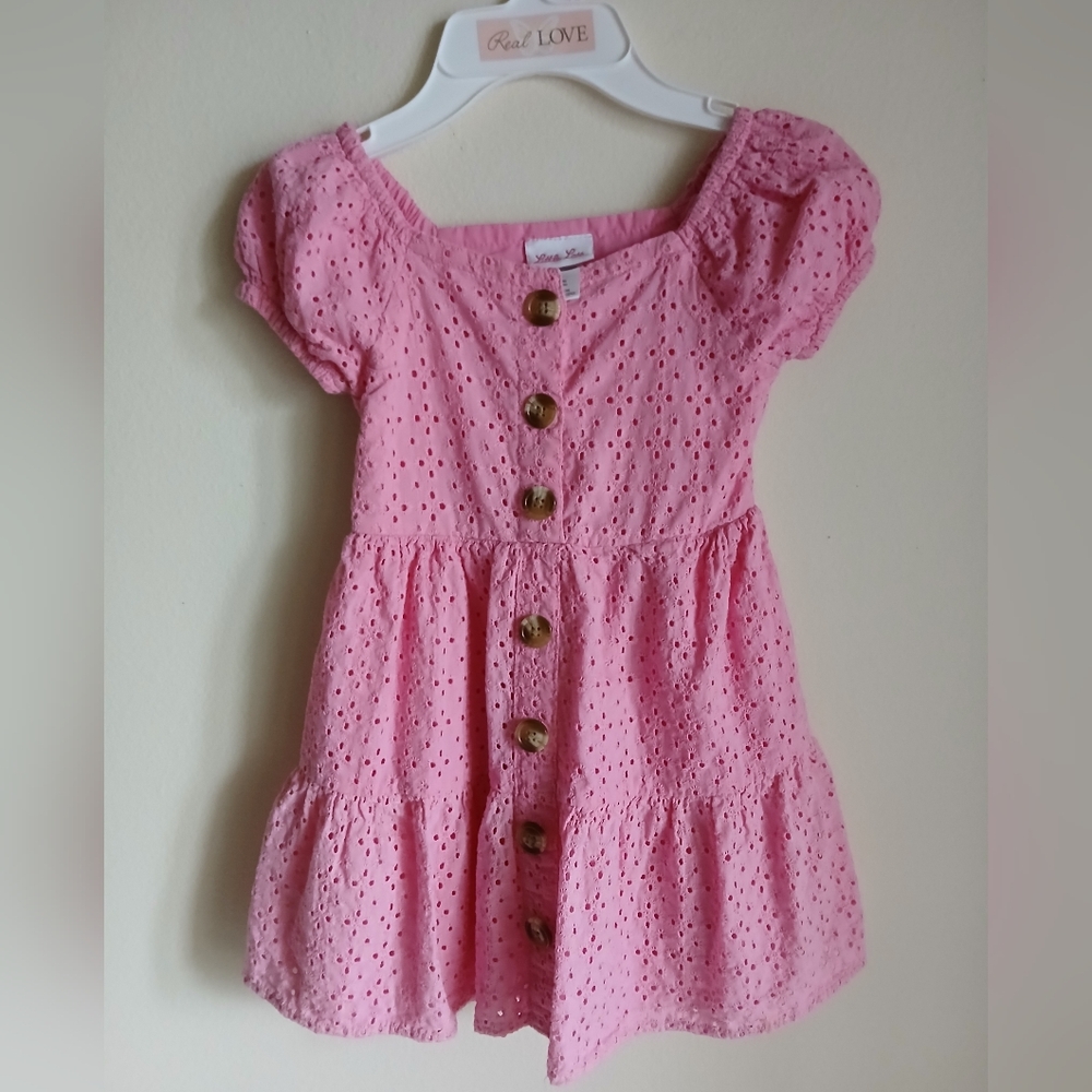 Little Lass Dress Pink Eyelet Lined Size 5